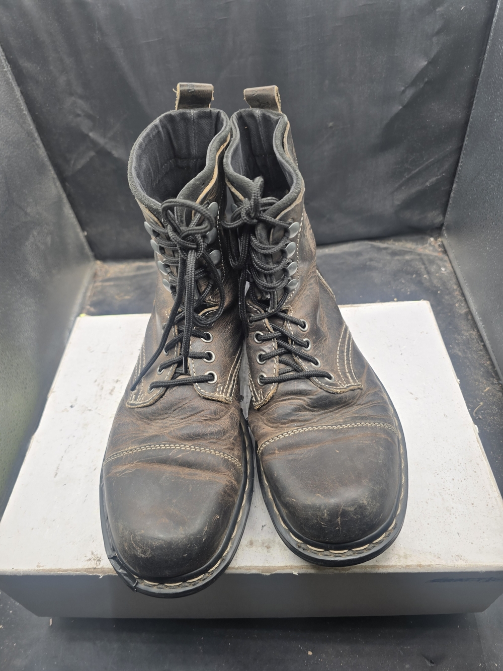 Dr. Martens Men's Black/Brown Leather Lace-Up Work Boots